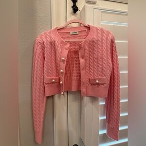 Sandro Pink Cable-Knit Cropped Cardigan with Pearl Buttons. Cashmere/wool. NWT